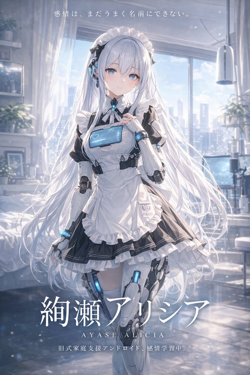 科幻仿生女仆轻小说封面 AI image prompt example