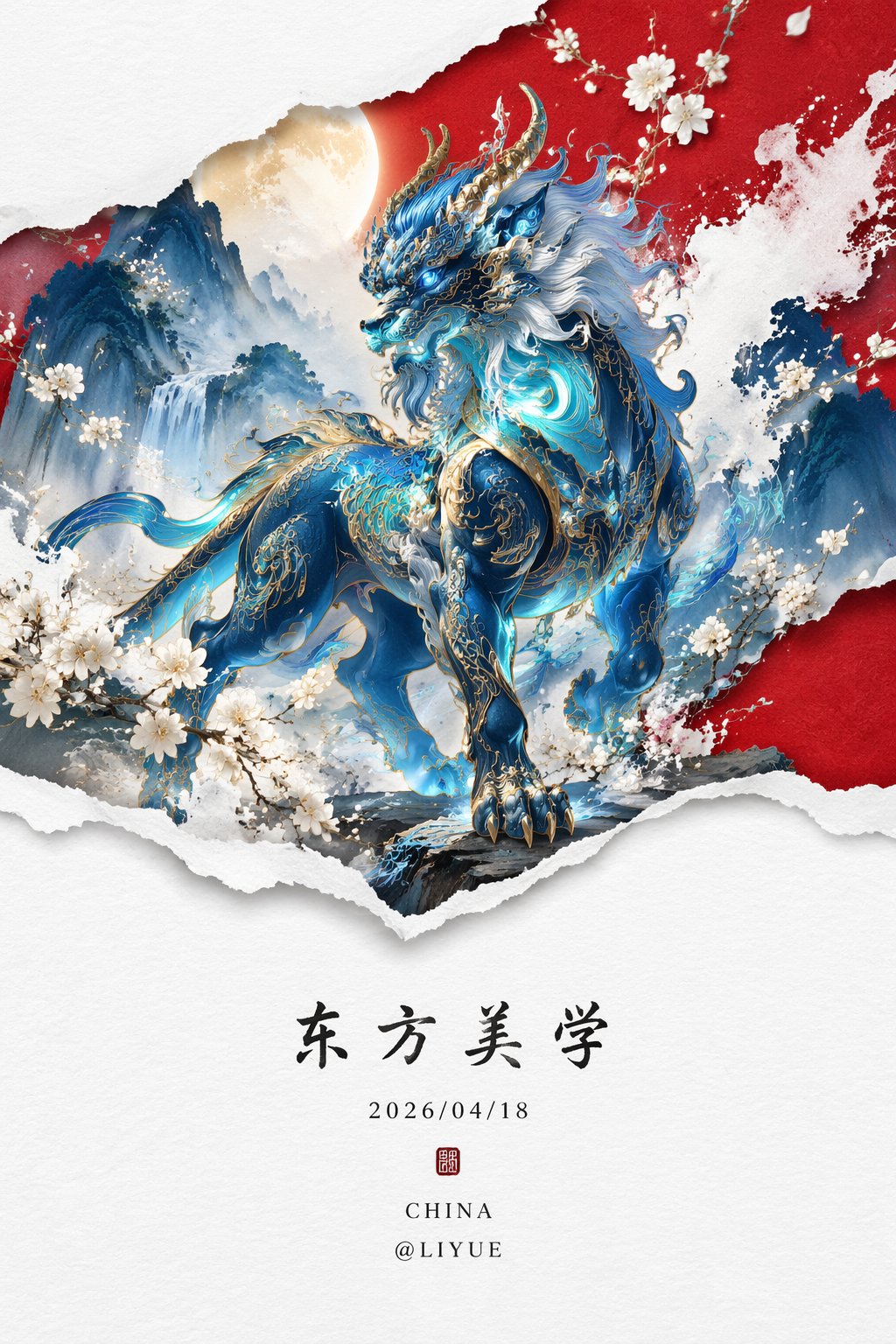 gpt image 2生成东风美学海报：穷奇。 AI image prompt example
