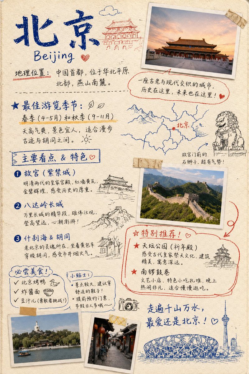 旅行手账风格信息图 AI image prompt example