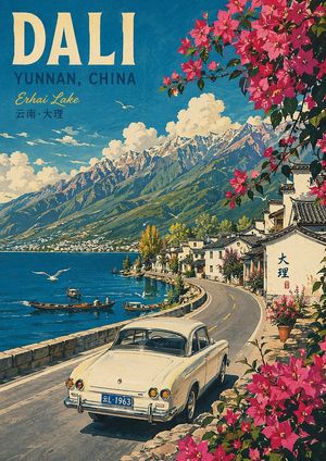 Vintage Travel Poster Illustration AI image prompt result
