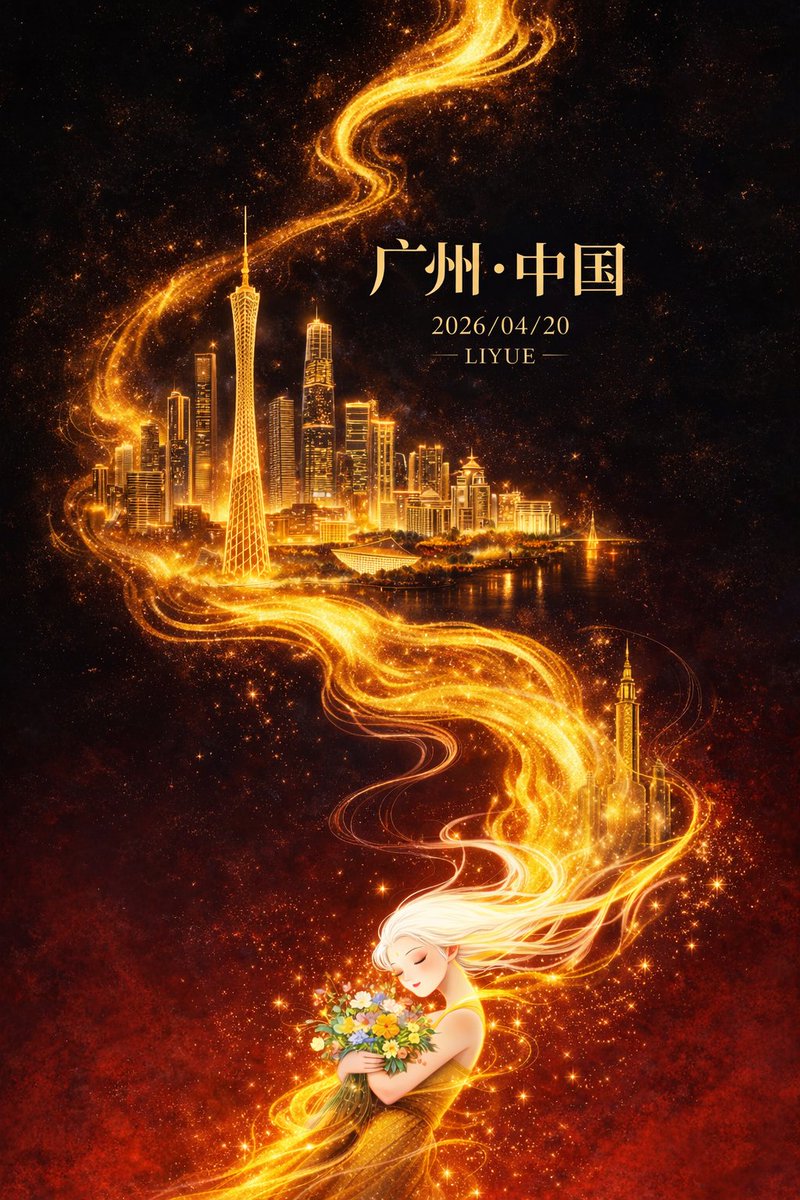 平面插画,东方幻想风格高端城市海报设计,竖版9:16构图,整体采用对角线+S型流动构图,从左下向右上延展,画面以深邃黑色为背景,自上而下渐变至浓烈暗红色,形成… AI image prompt example