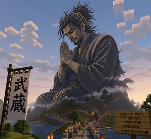 Minecraft Statue of Musashi AI image prompt result