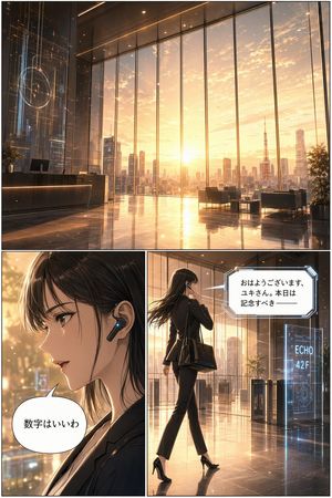 Futuristic Corporate 3-Panel Manga Page AI image prompt result