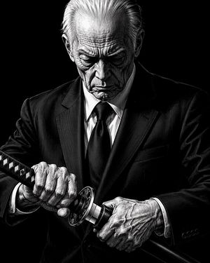Elderly Yakuza Drawing Katana AI image prompt result