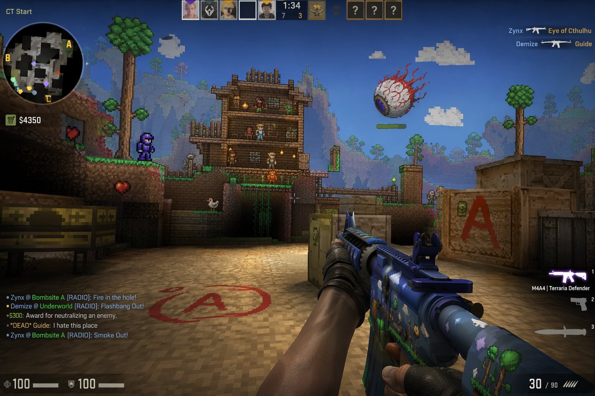 counter strike in game screenshot, mixed with Terraria AI image prompt example