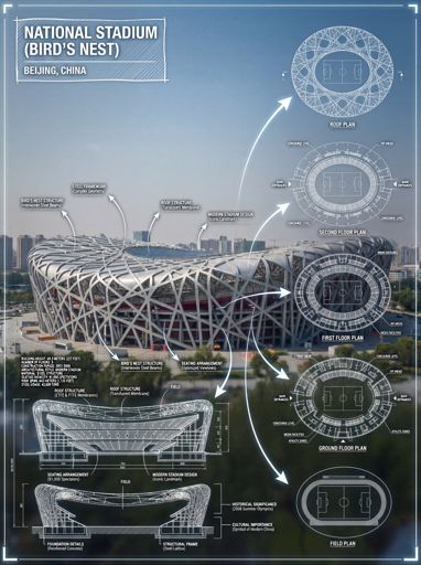 national stadium bird nest AI image prompt example