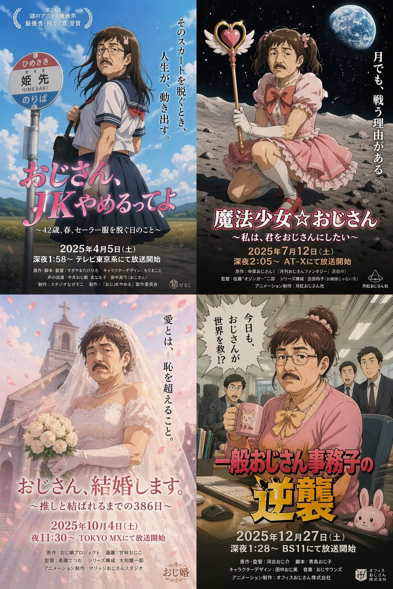 荒诞超现实女装大叔海报 AI image prompt example
