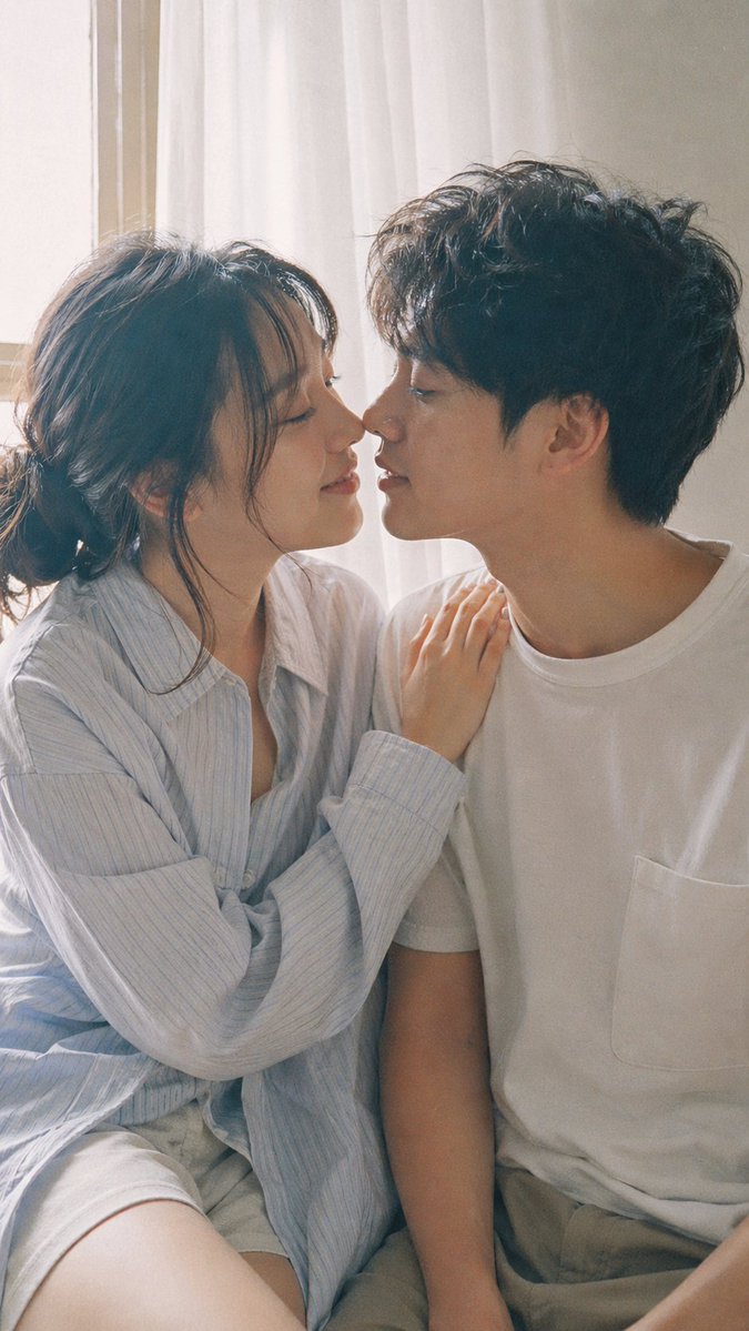 9:16 vertical — Japanese Fuji film style couple portrait, two subjects Fujifil… AI image prompt example