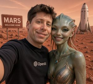 与外星人和火箭的火星自拍 AI image prompt result