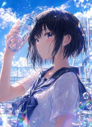 湿润夏日动漫女学生肖像 AI image prompt result