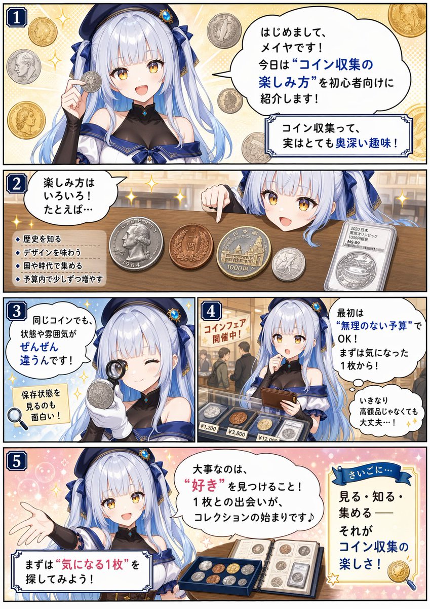 Beginner Coin Collecting Manga Page AI image prompt example