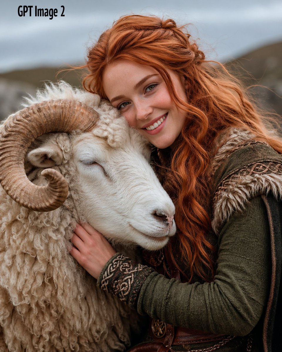 Fantasy Woman Hugging a White Ram AI image prompt result