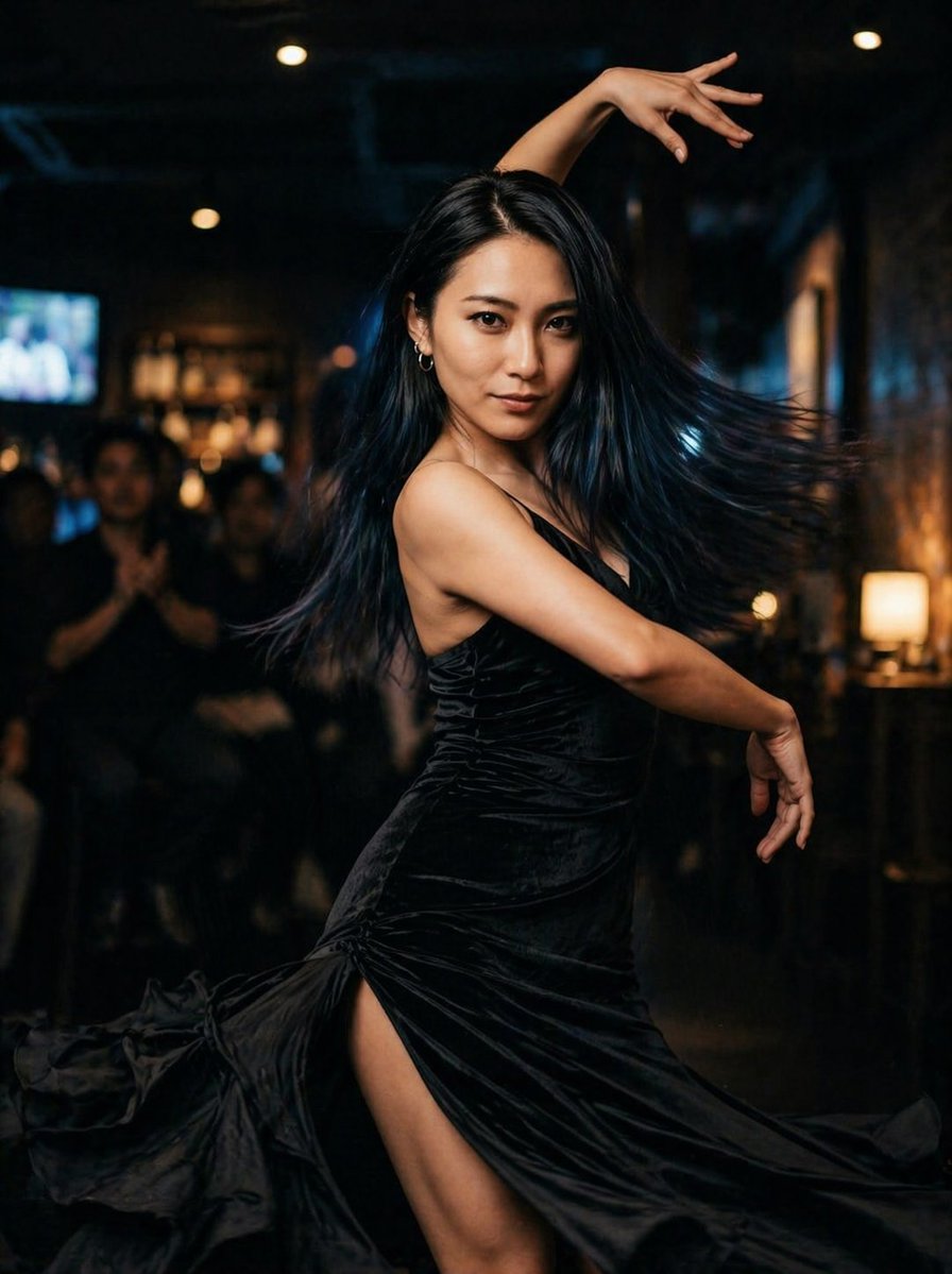 Woman Dancing in Black Dress AI image prompt result