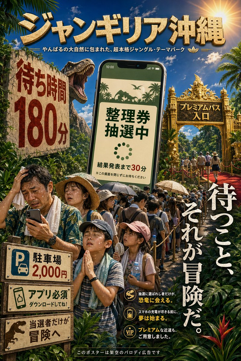 Japanese Jungle Theme Park Parody Poster AI image prompt example