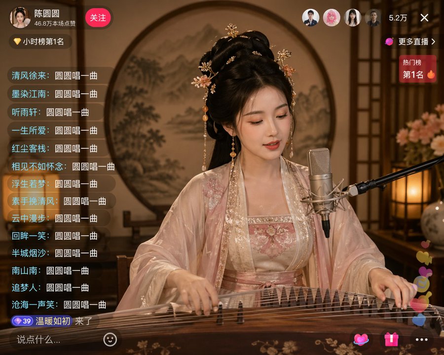 古筝弹唱古典美人 AI image prompt example