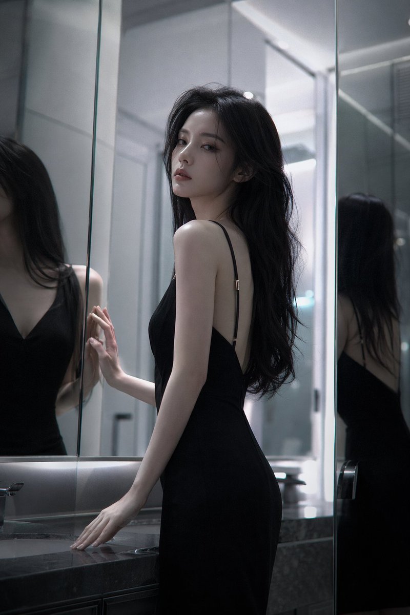 冷艳高级感镜中倒影美女 AI image prompt result
