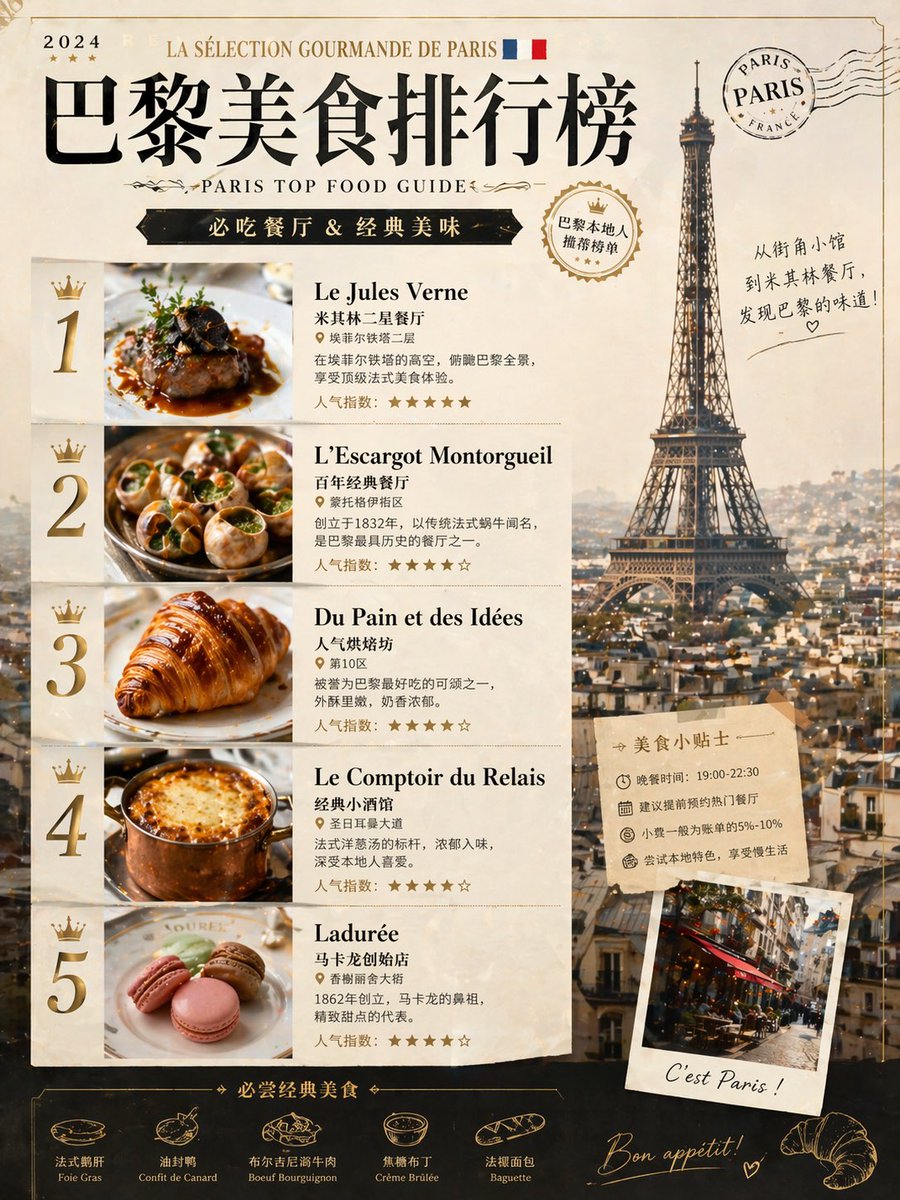 Paris Food Ranking Poster Prompt AI image prompt example