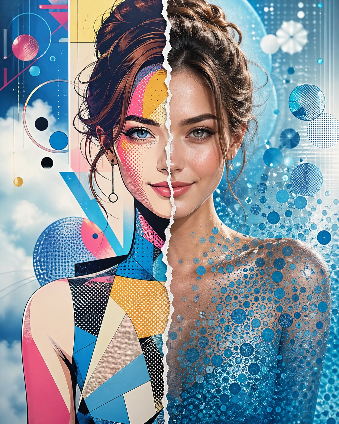 Split Face Portrait Painting AI image prompt example