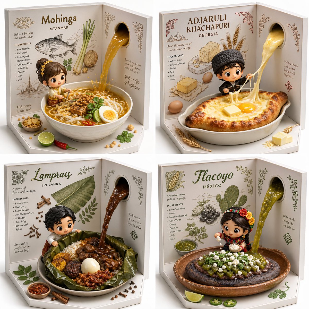 Hidden-gem food 2x2 diorama grid: GPT Image 2 prompt AI image prompt result