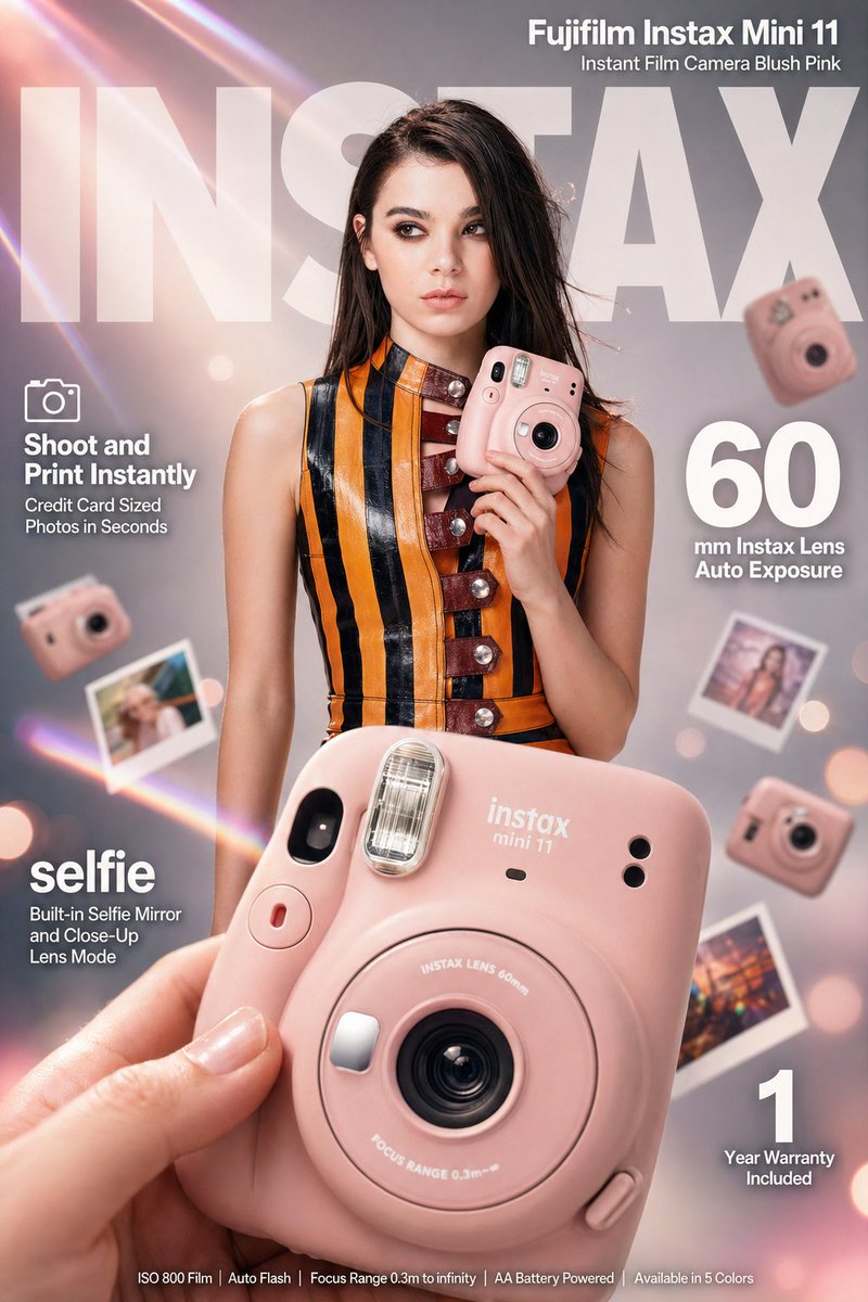 Instax Mini 11 ecommerce ad: GPT Image 2 prompt AI image prompt result