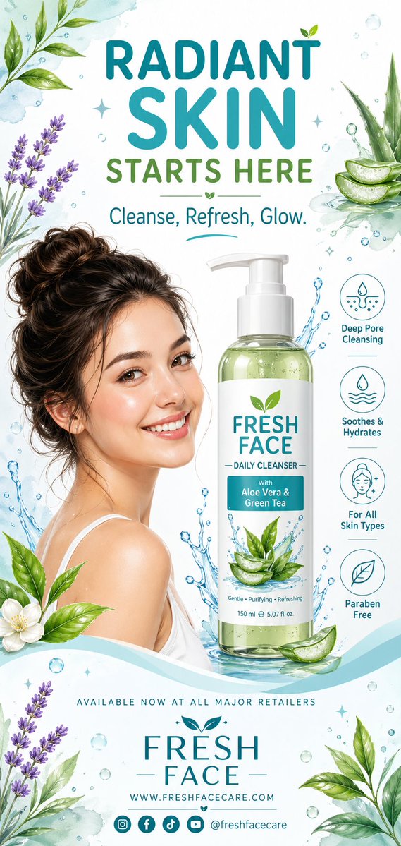 Face wash watercolor poster: GPT Image 2 prompt AI image prompt result