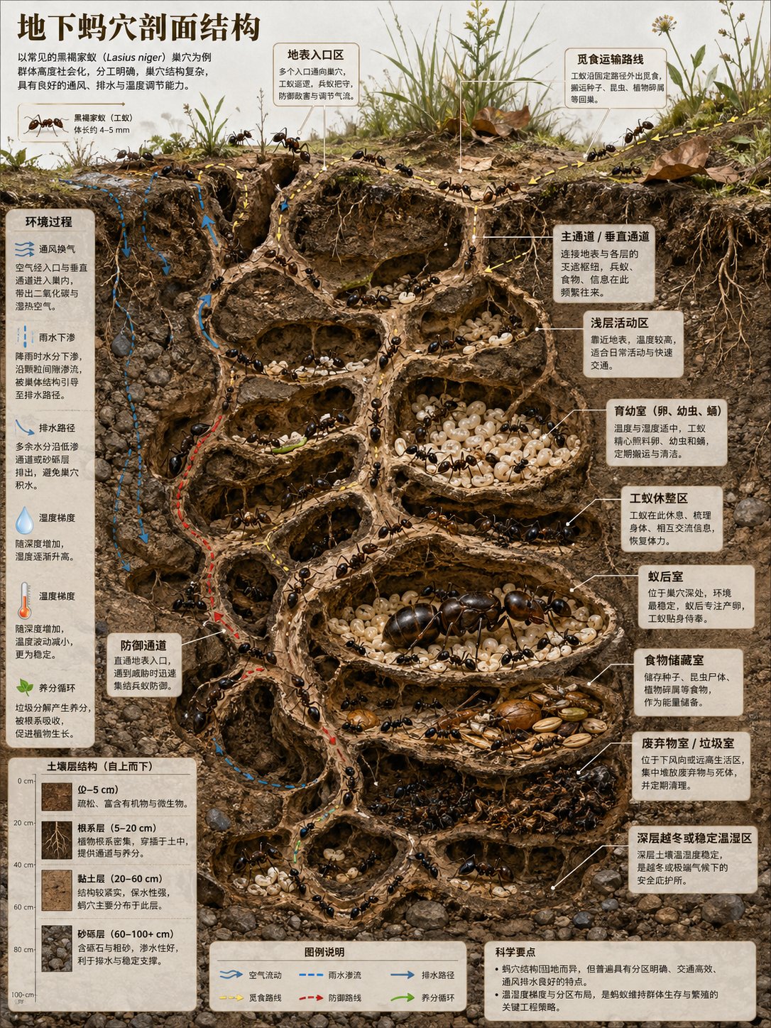 Microbiological Habitat: Detailed Cross-Section Infographic AI image prompt example
