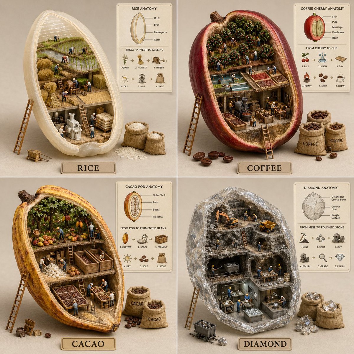 Sliced ingredient diorama 2x2 grid: GPT Image 2 prompt AI image prompt result