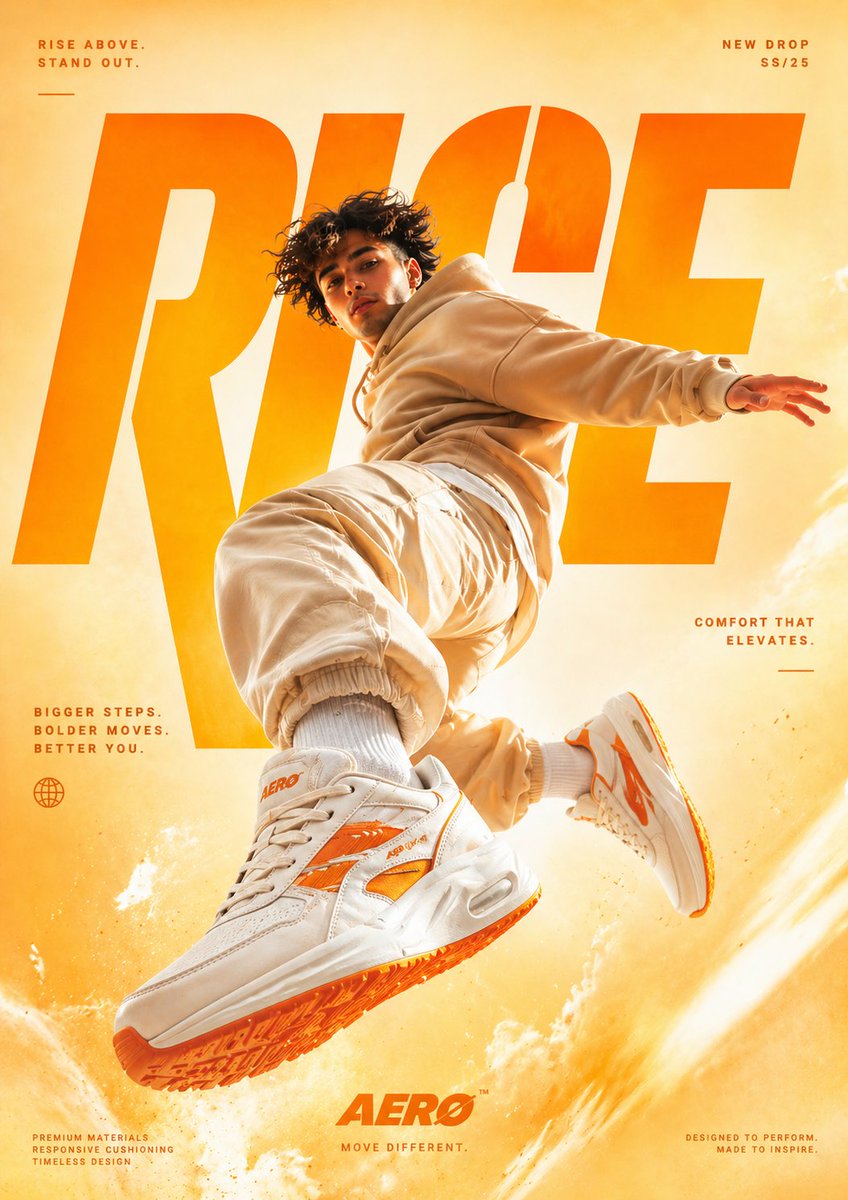 Mid-jump streetwear sneaker poster: GPT Image 2 prompt AI image prompt result