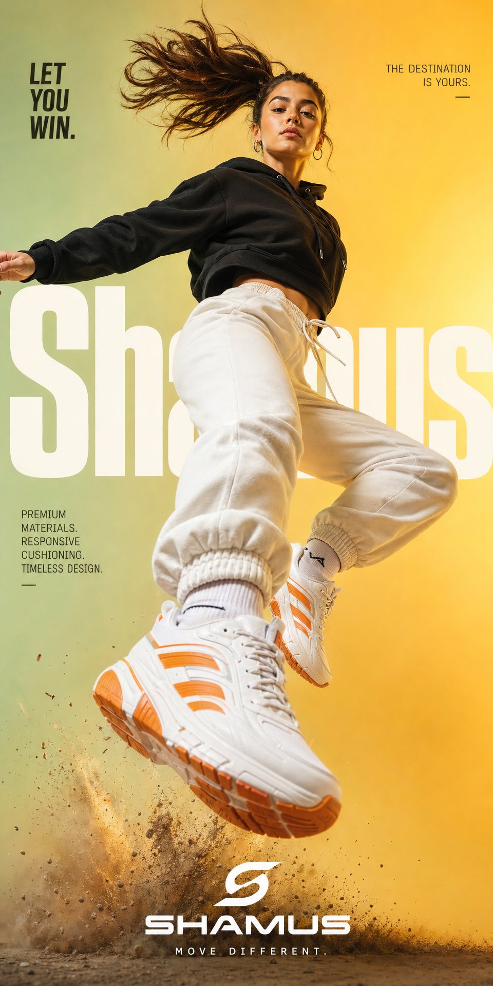Female mid-air sneaker ad: GPT Image 2 prompt AI image prompt result