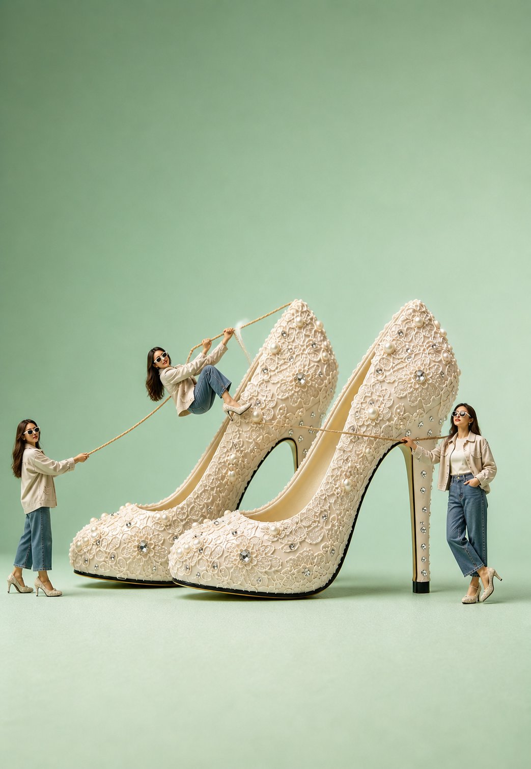 Giant lace bridal sandal scene: GPT Image 2 prompt AI image prompt result