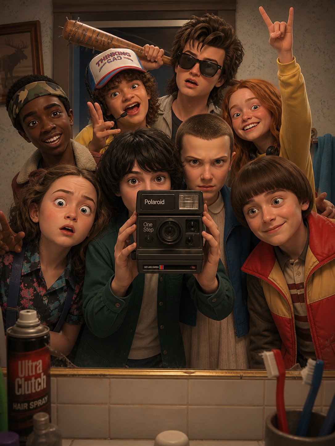 Pixar cast bathroom mirror selfie: GPT Image 2 prompt AI image prompt result