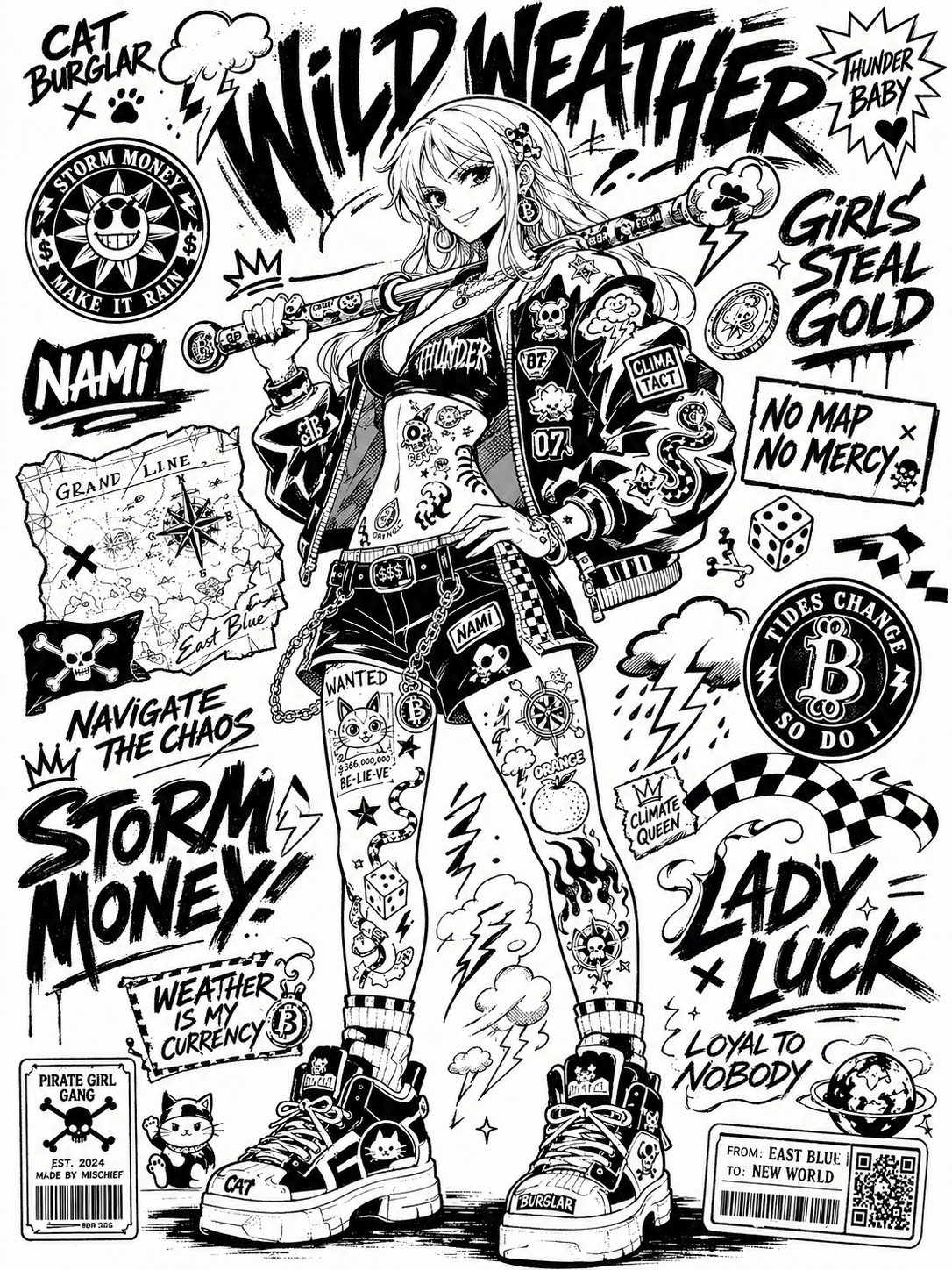 Black-and-white sticker-bomb street poster: GPT Image 2 prompt AI image prompt result