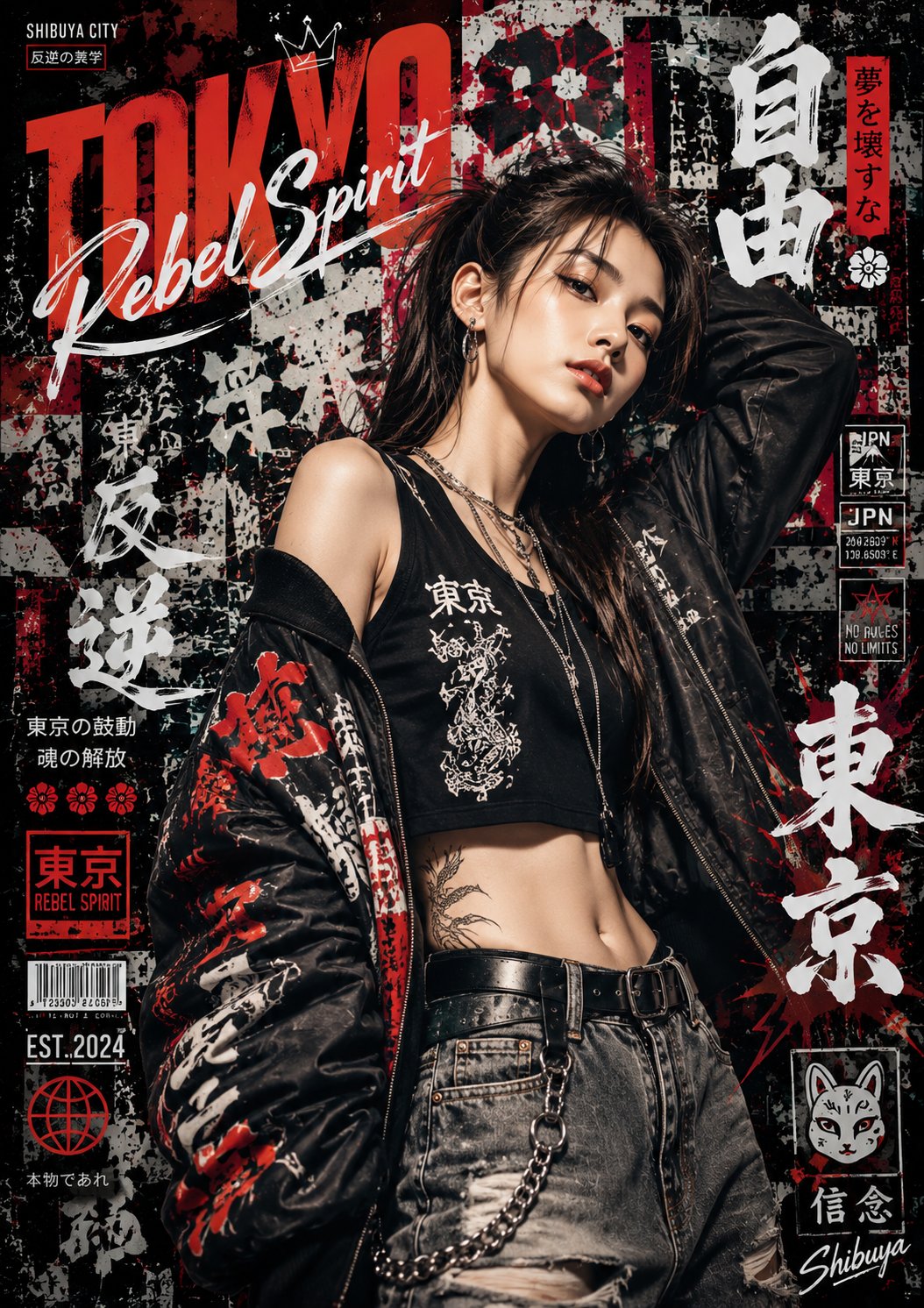 Japanese graffiti street fashion portrait poster: GPT Image 2 prompt AI image prompt result