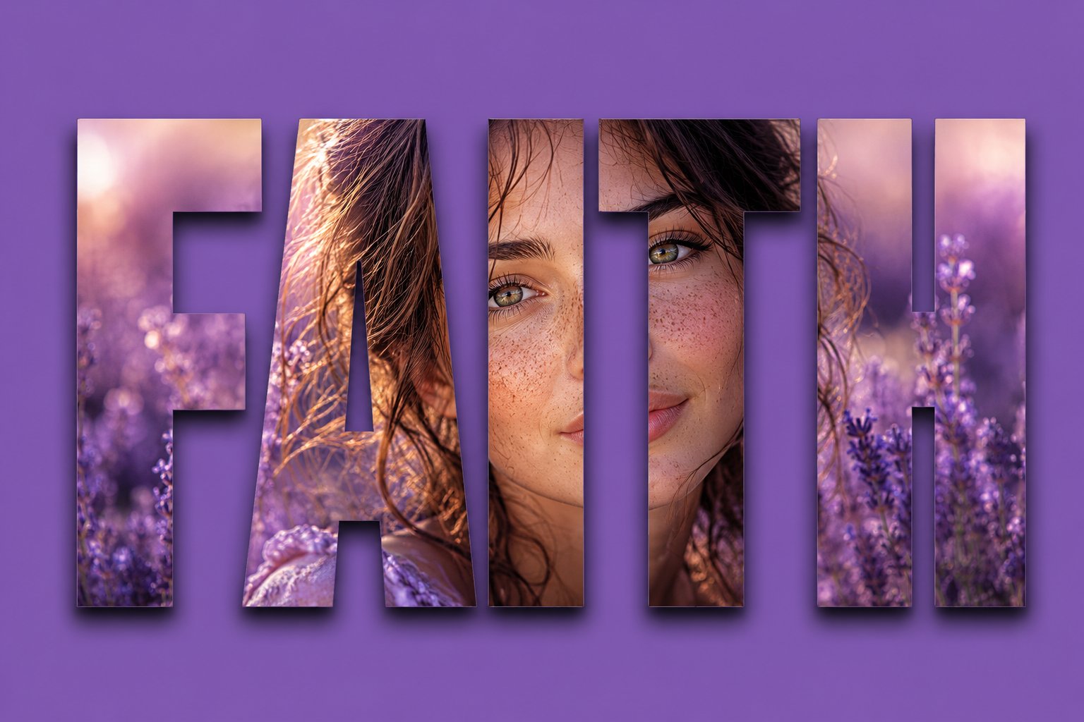 FAITH text-mask lavender portrait: GPT Image 2 prompt AI image prompt result