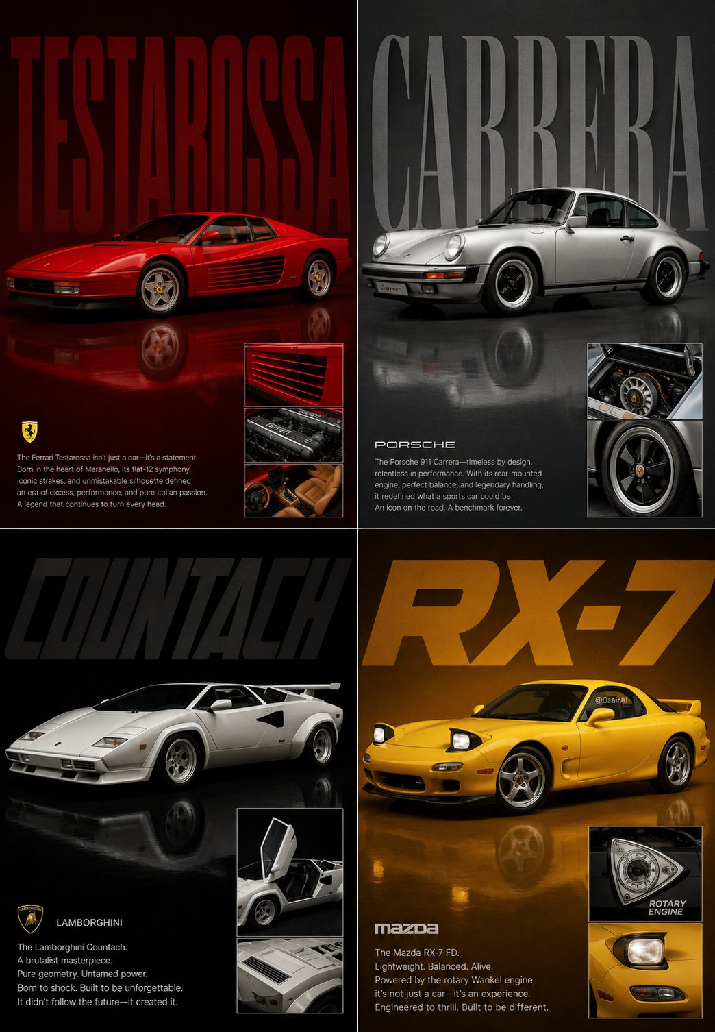 2x2 automotive editorial poster grid Monoluxe: GPT Image 2 prompt AI image prompt result