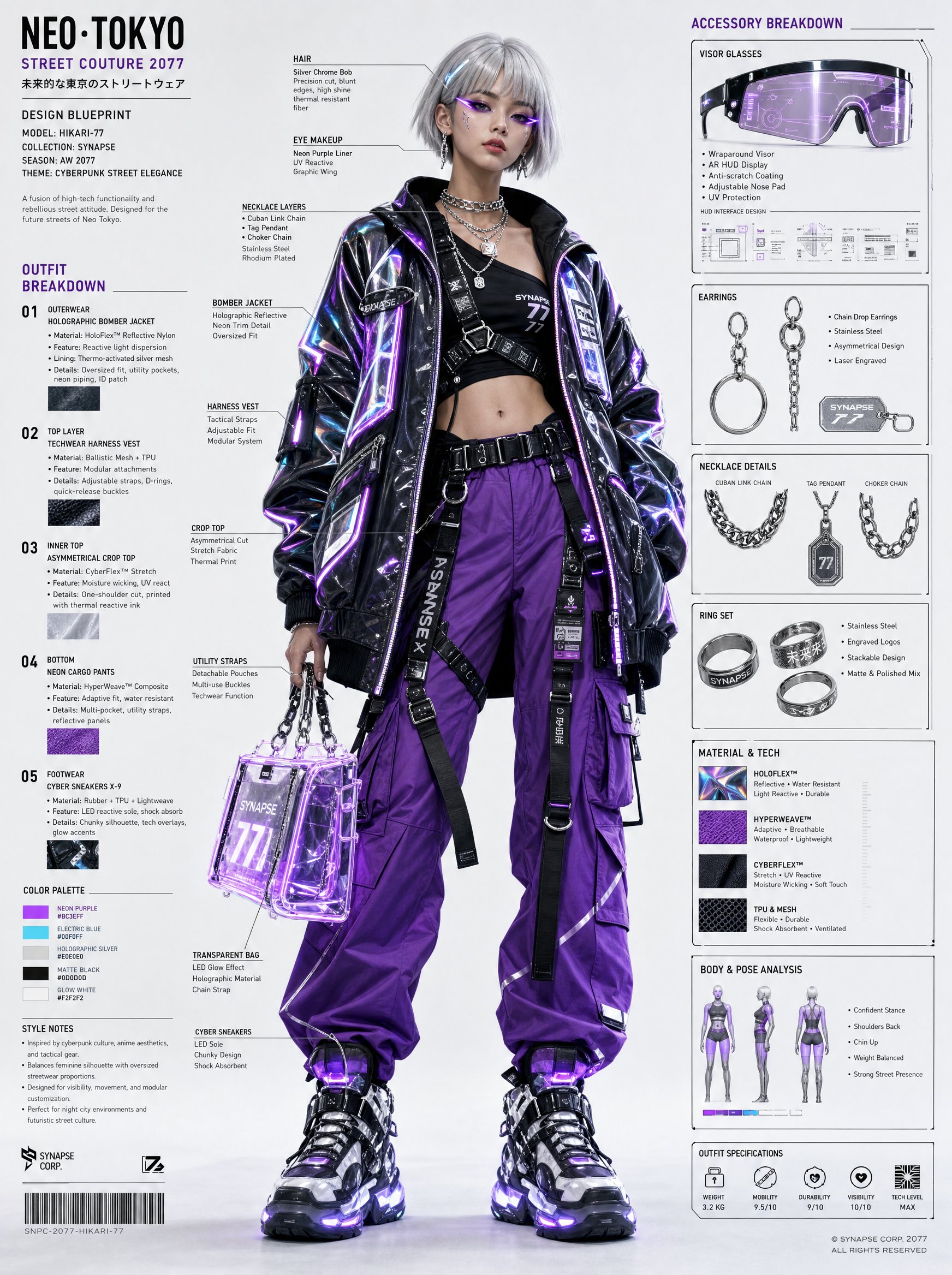Cyberpunk streetwear fashion blueprint sheet: GPT Image 2 prompt AI image prompt result