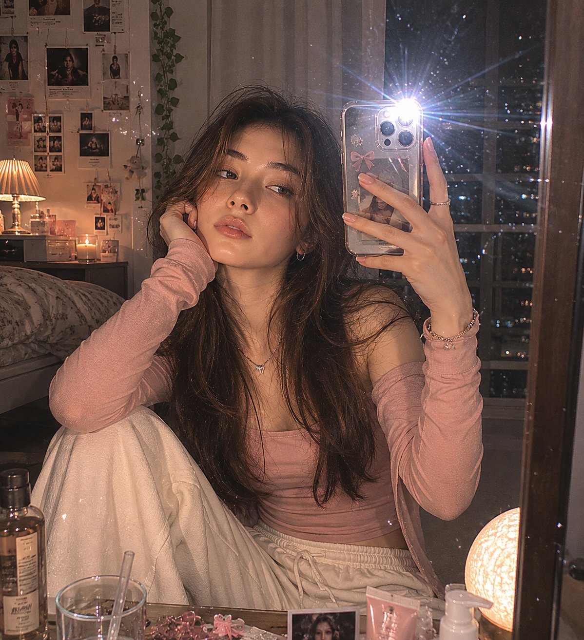 90s disposable-flash bedroom mirror selfie: GPT Image 2 prompt AI image prompt result