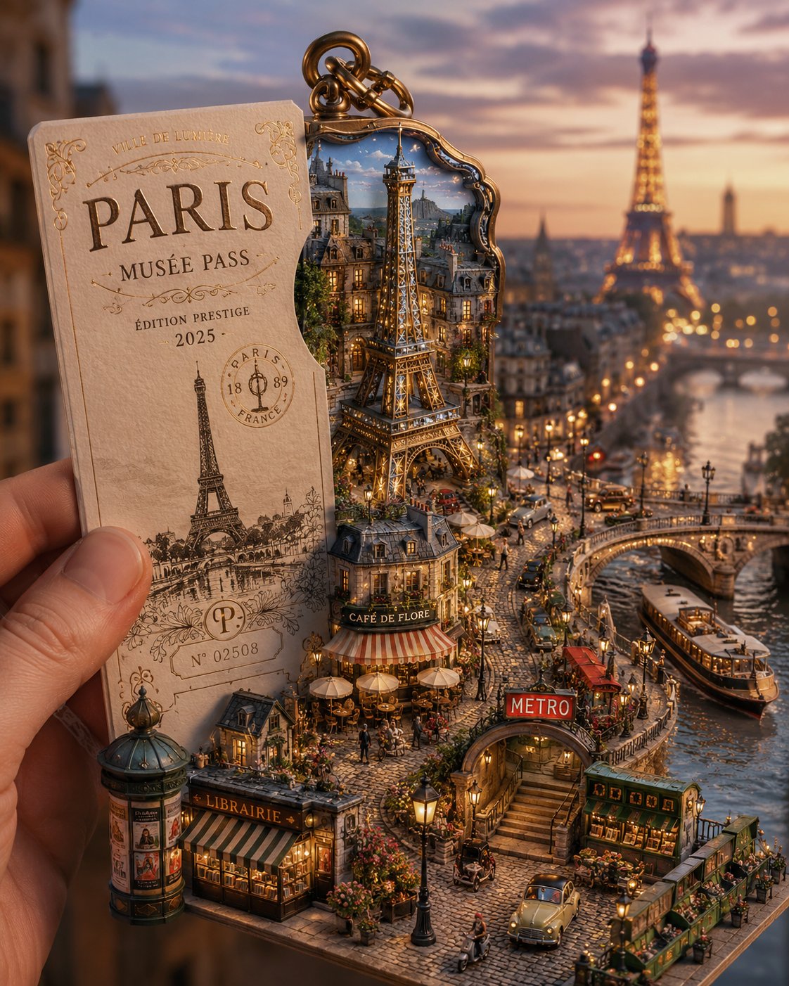 3D miniature city diorama on collectible travel card: GPT Image 2 prompt AI image prompt result