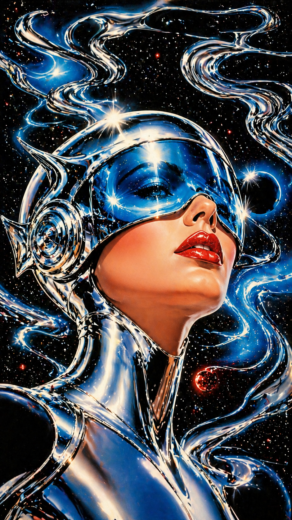 A striking retro-futuristic digital illustration in the iconic 1980s airbrush c… AI image prompt result