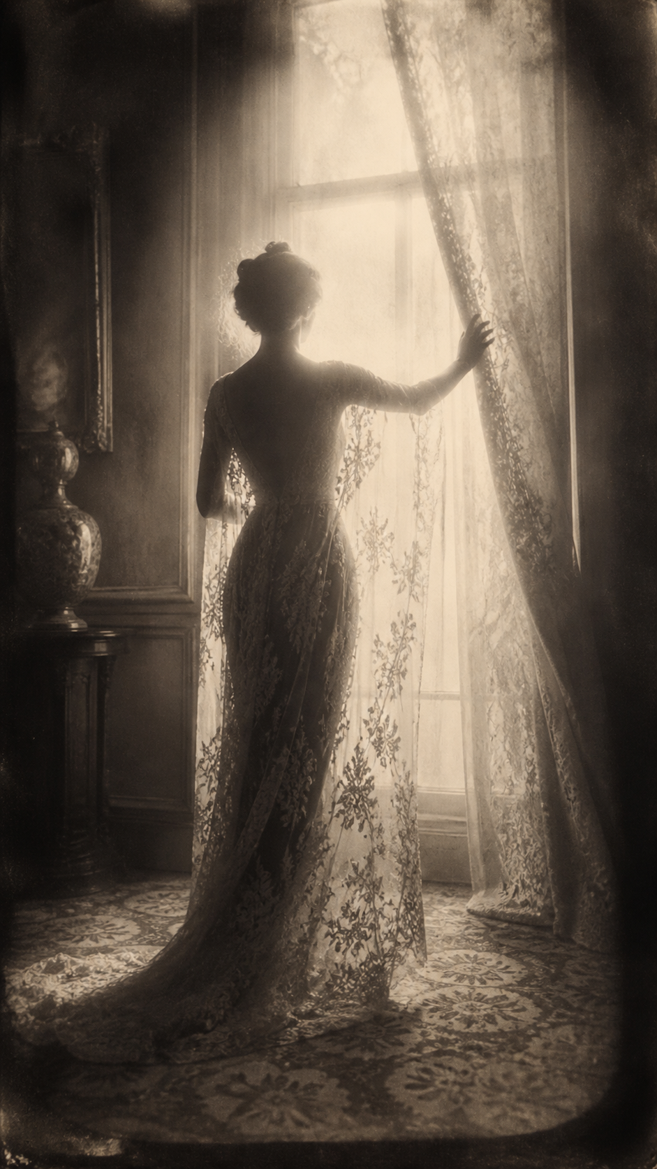 A breathtaking, vintage pictorialist photograph of [MAIN_SUBJECT], captured fro… AI image prompt example