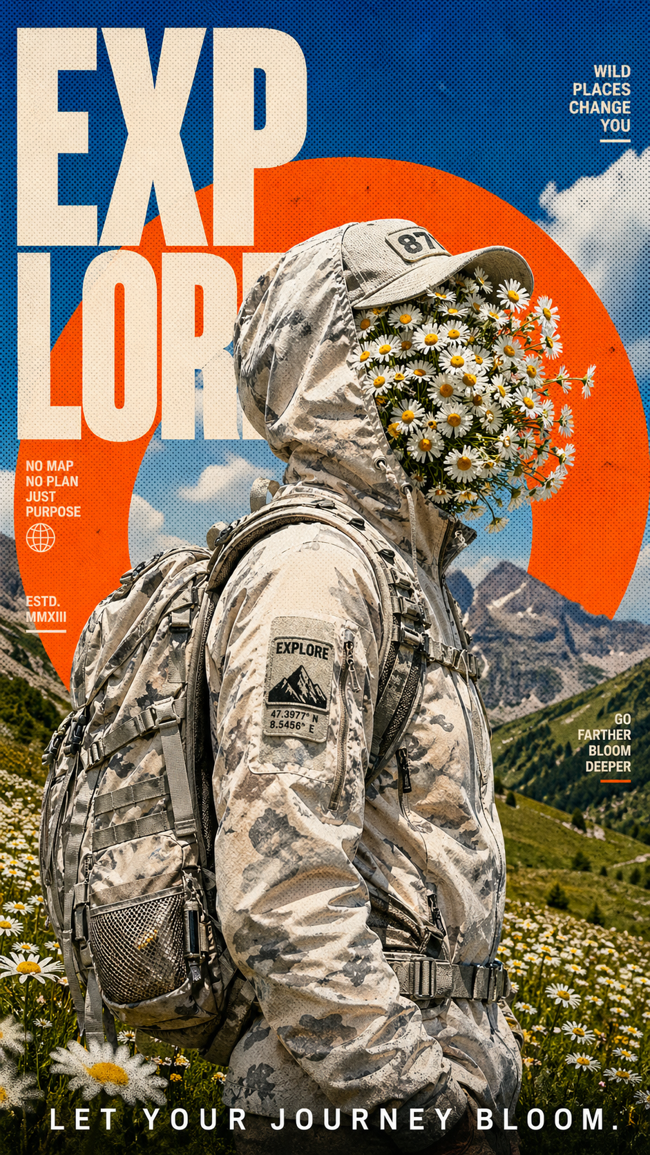 A striking mixed-media collage and retro magazine poster design featuring a pro… AI image prompt result