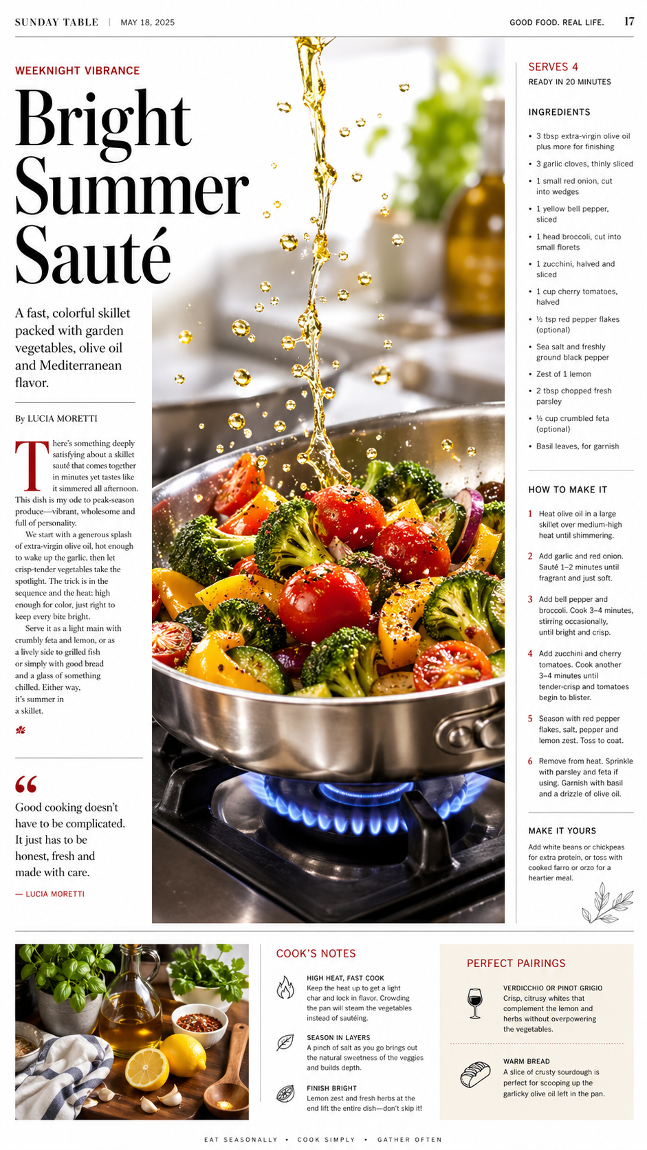 A sophisticated, high-end culinary editorial layout in a classic broadsheet lif… AI image prompt example