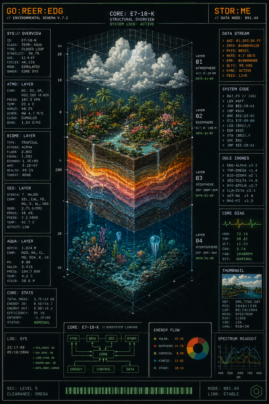 A complex, detailed futuristic schematic or technical display, presented as a v… AI image prompt example