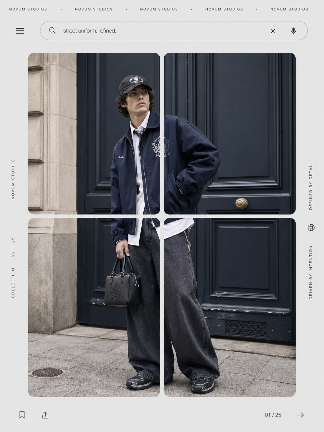 A high-fashion [MOOD] editorial layout presented as a minimalist digital interf… AI image prompt example