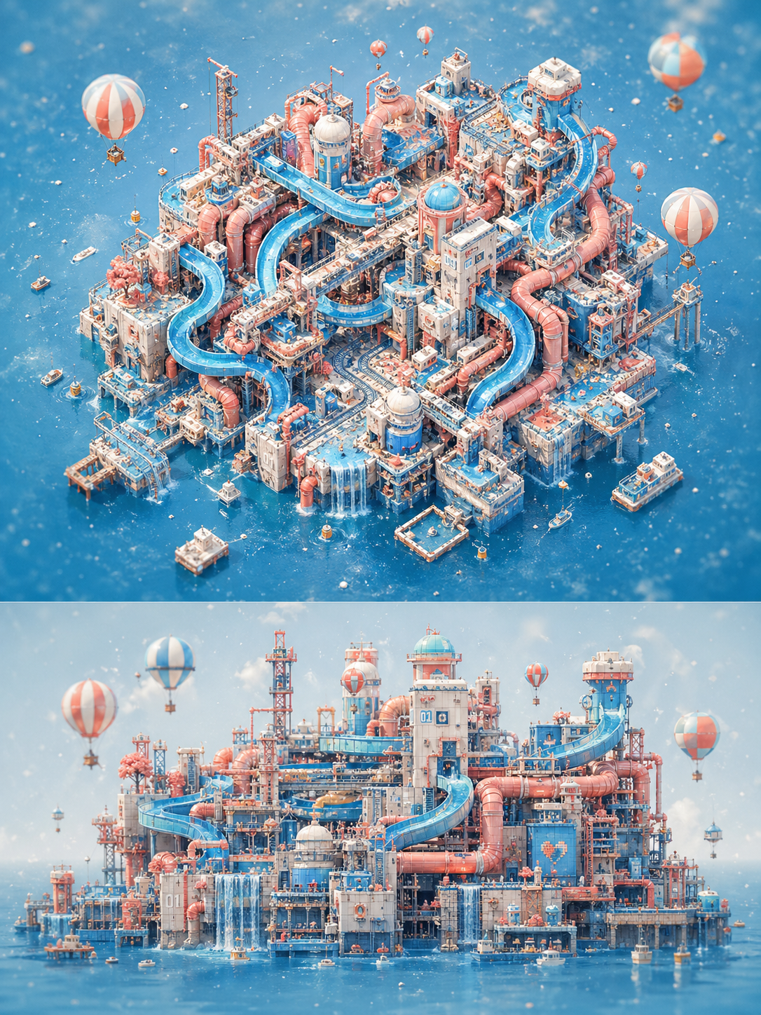 A whimsical [MOOD] architectural digital illustration featuring a complex, isom… AI image prompt example
