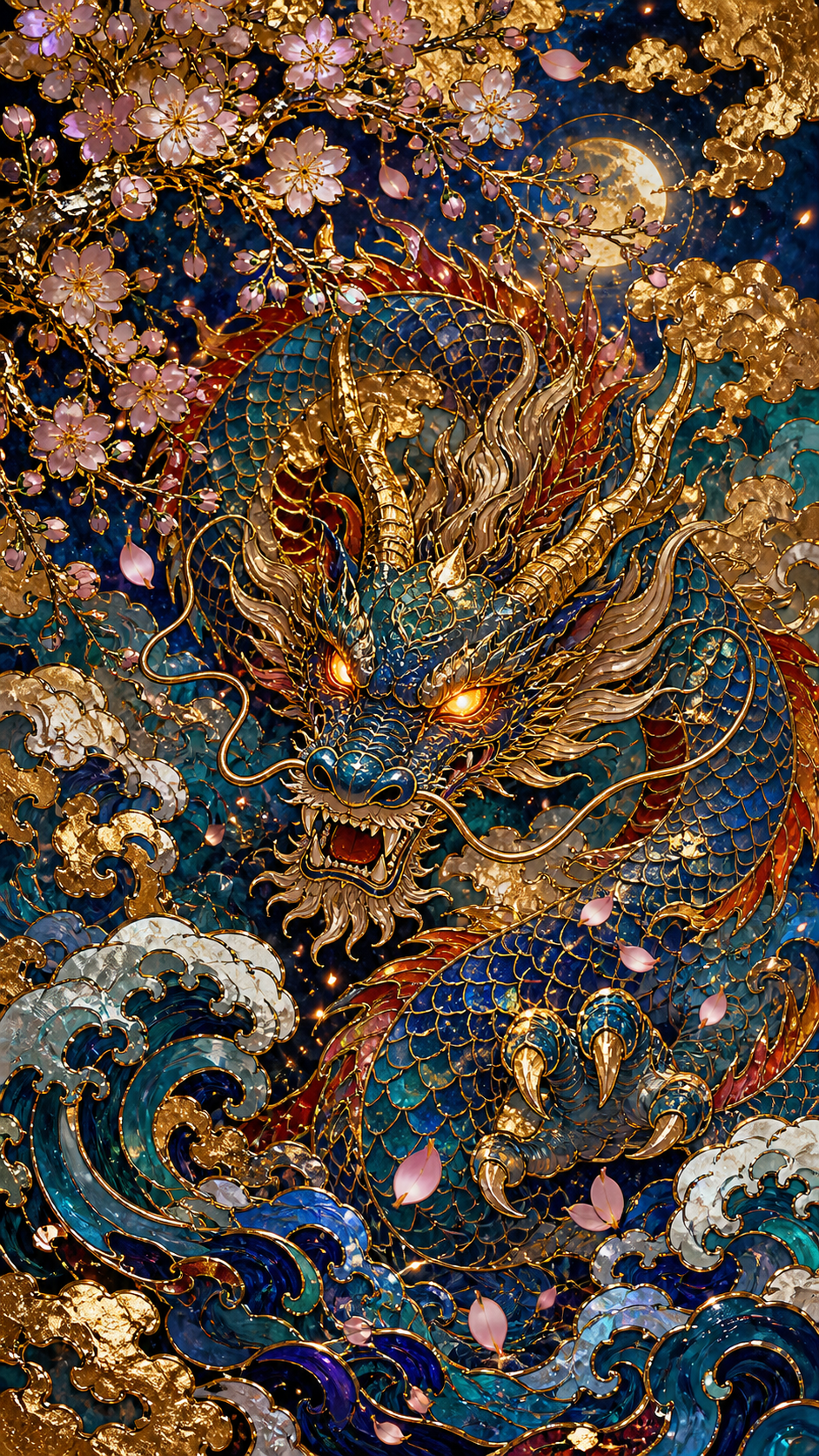 A highly intricate, maximalist cloisonné enamel artwork and traditional East As… AI image prompt example