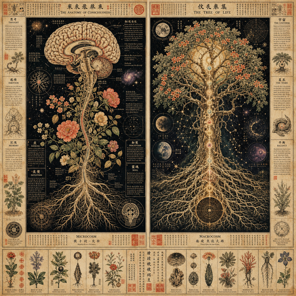 A complex, large-format educational poster and metaphysical infographic present… AI image prompt example