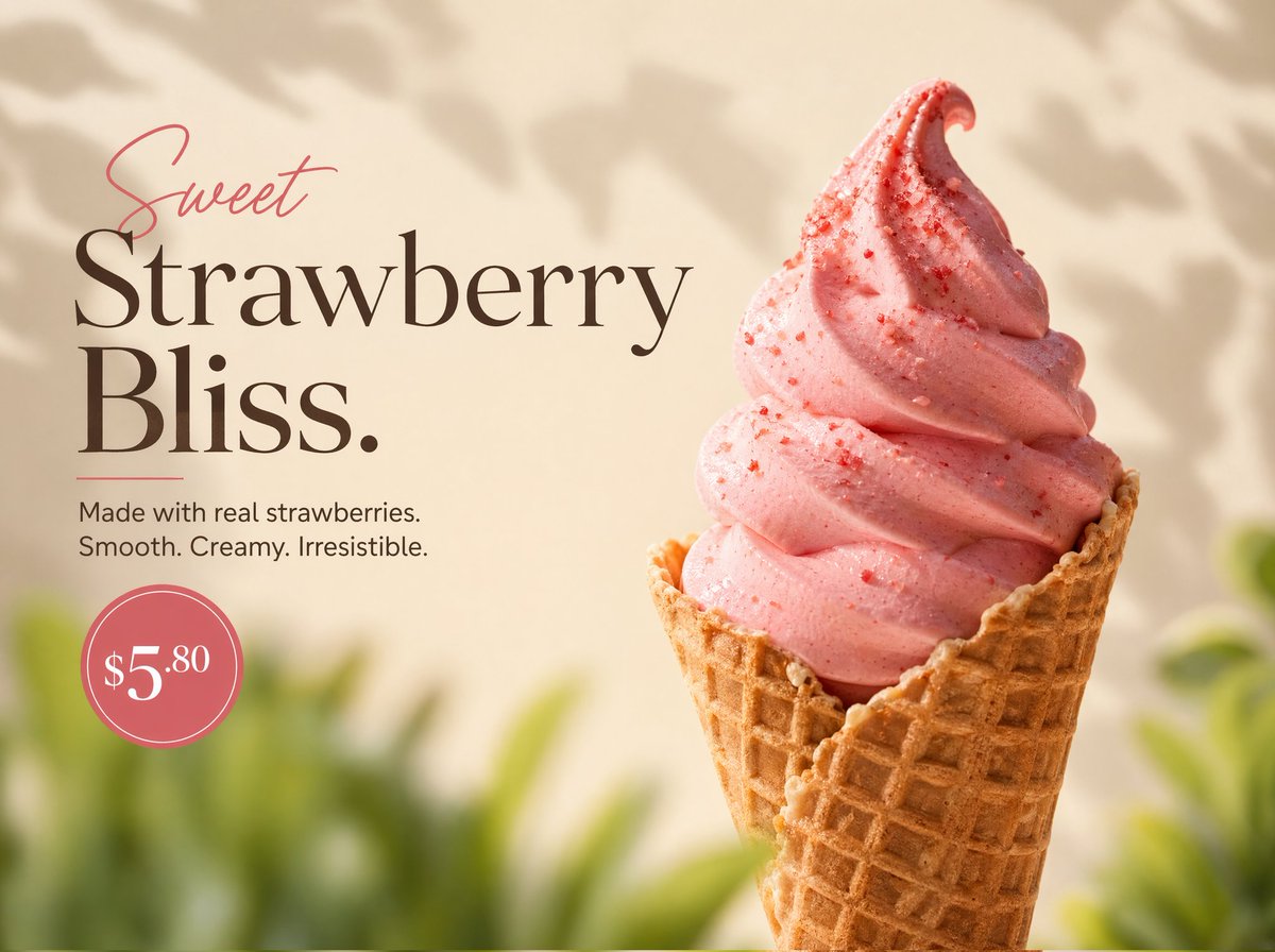 Strawberry soft-serve product: GPT Image 2 prompt AI image prompt result