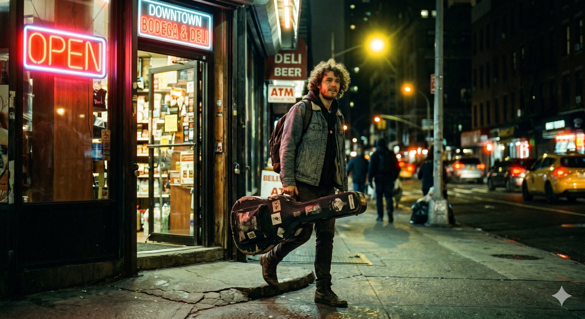 Musician at a downtown bodega: GPT Image 2 prompt AI image prompt result