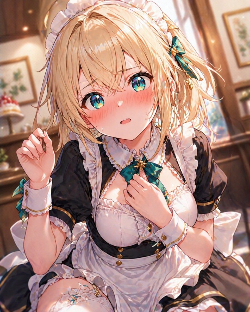 Anime maid in sunlit cafe: GPT Image 2 prompt AI image prompt result